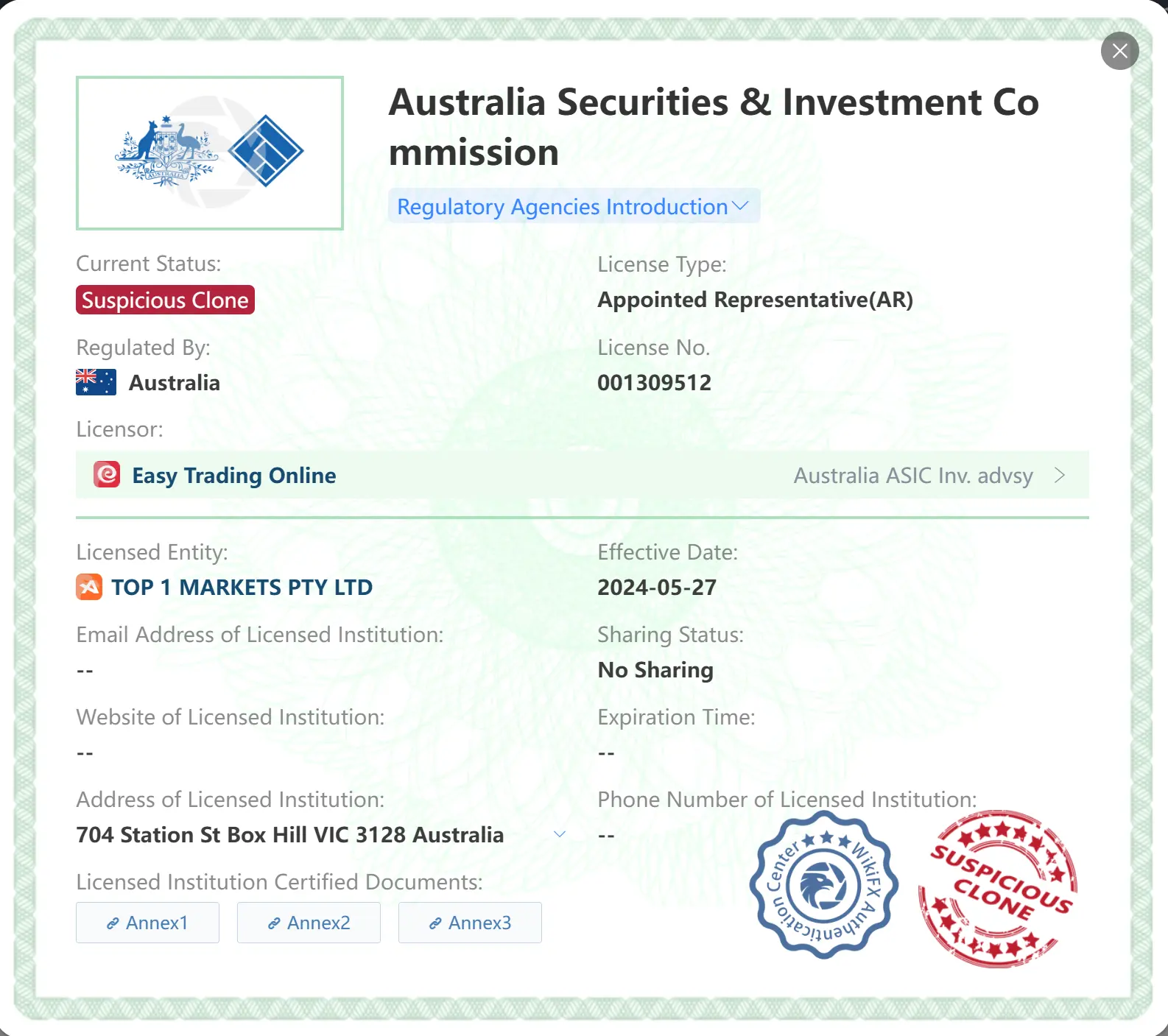 Suspicious Clone ASIC license Suspicious Clone ASIC license