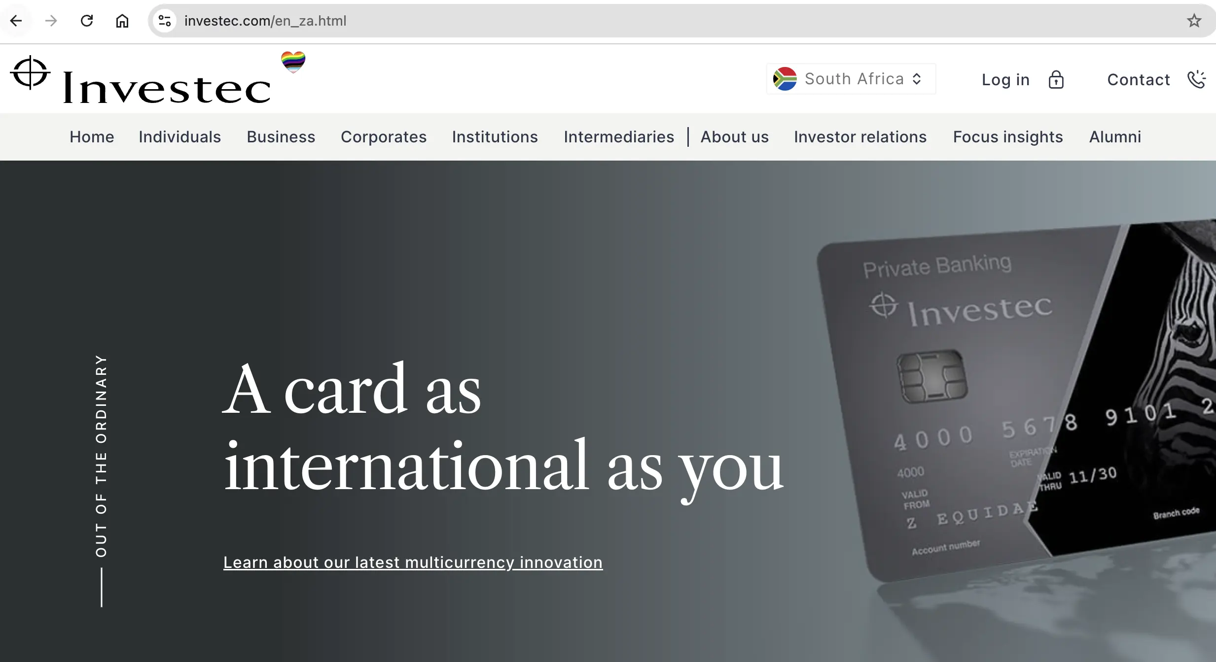 Investec's homepage