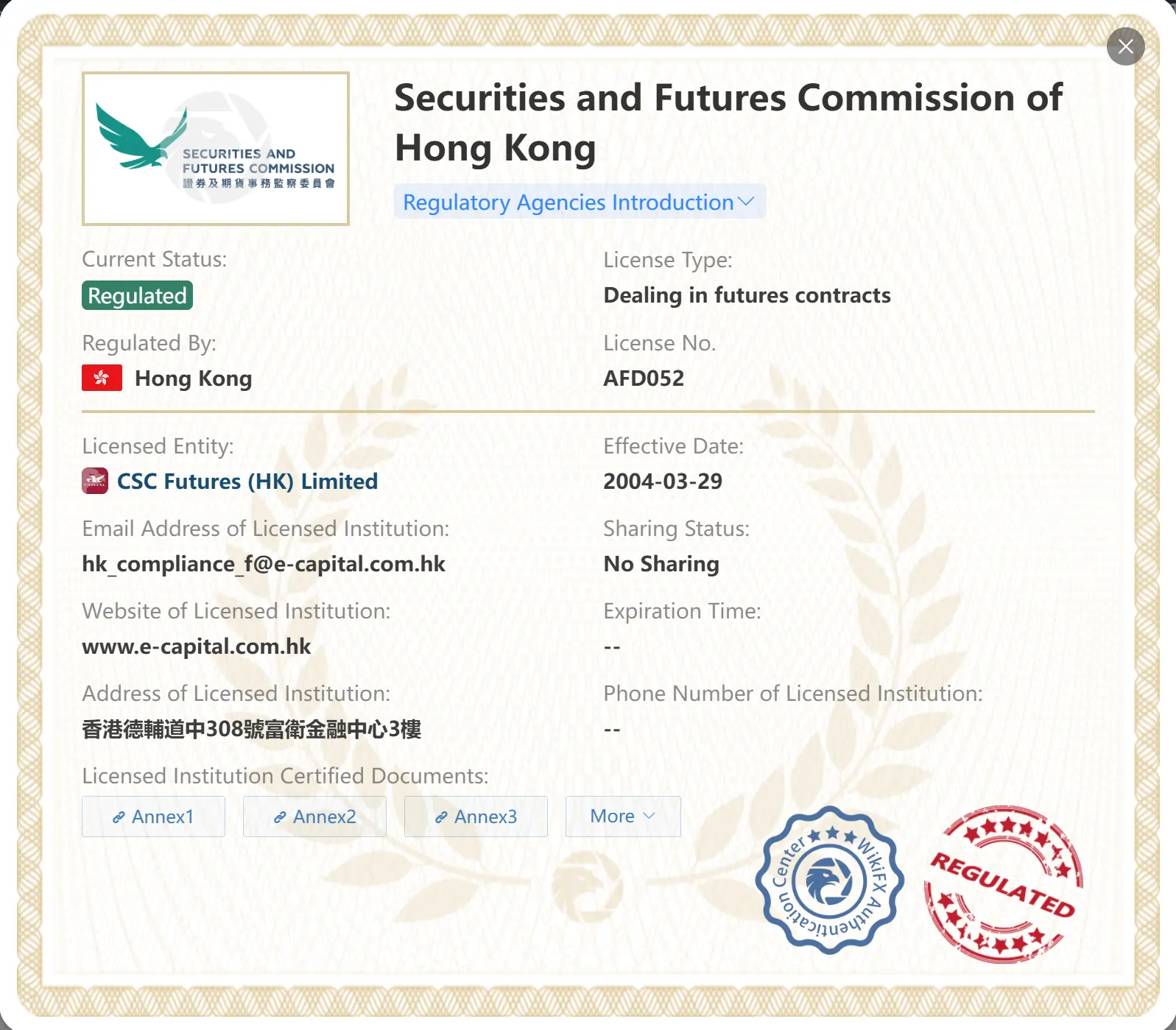 Regulated by SFC Regulated by SFC