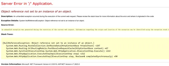 an error on its website