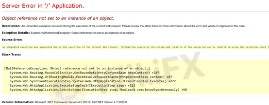 an error on its website