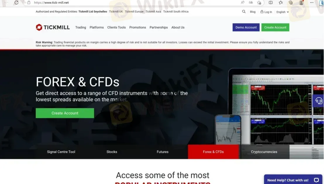 Tickmill's website Tickmill's website