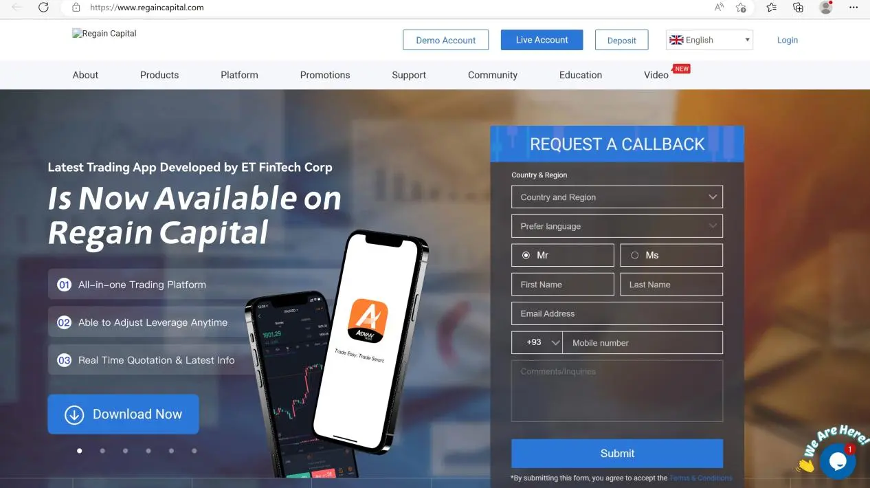 Regain Capital's website Regain Capital's website
