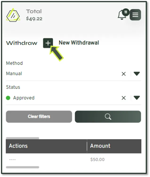 Step 1: Tap on Withdrawals Step 1: Tap on Withdrawals