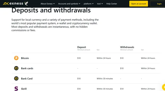 deposit and withdrawal