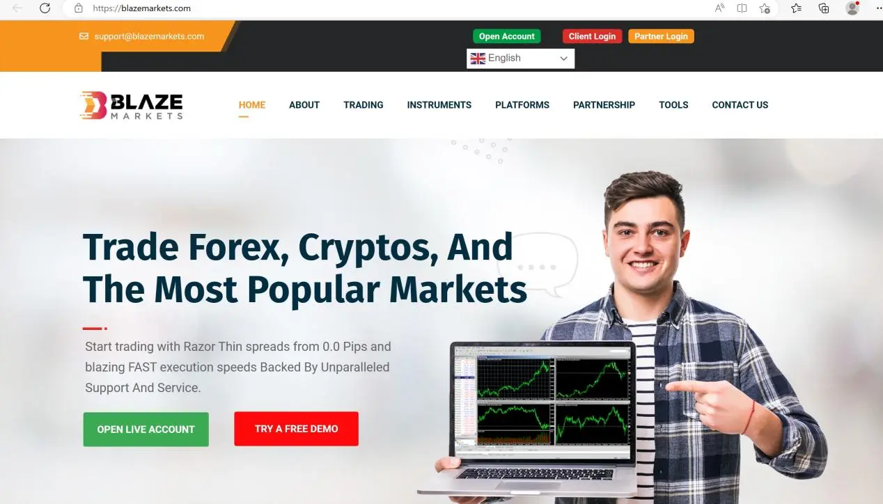 Blaze Markets' home page
