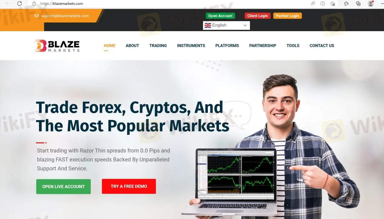 Blaze Markets' home page