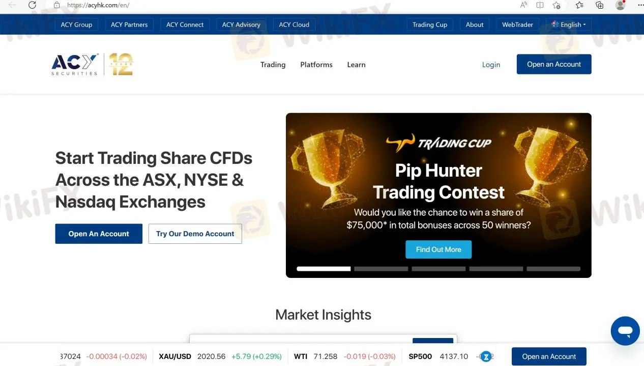 ACY Securities' home page