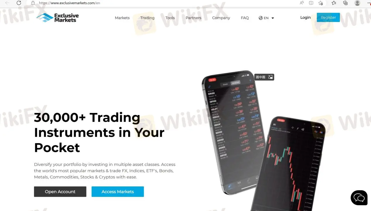 Exclusive Markets' home page