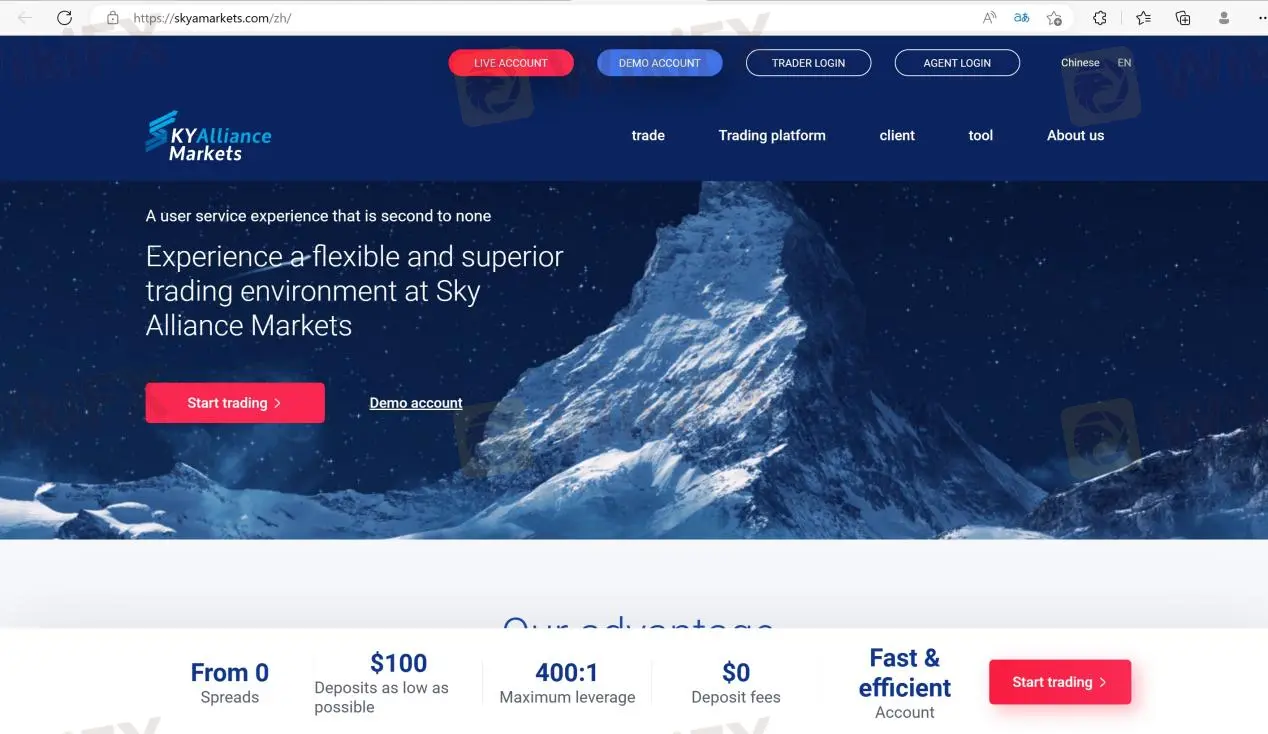 Sky Alliance Markets' home page