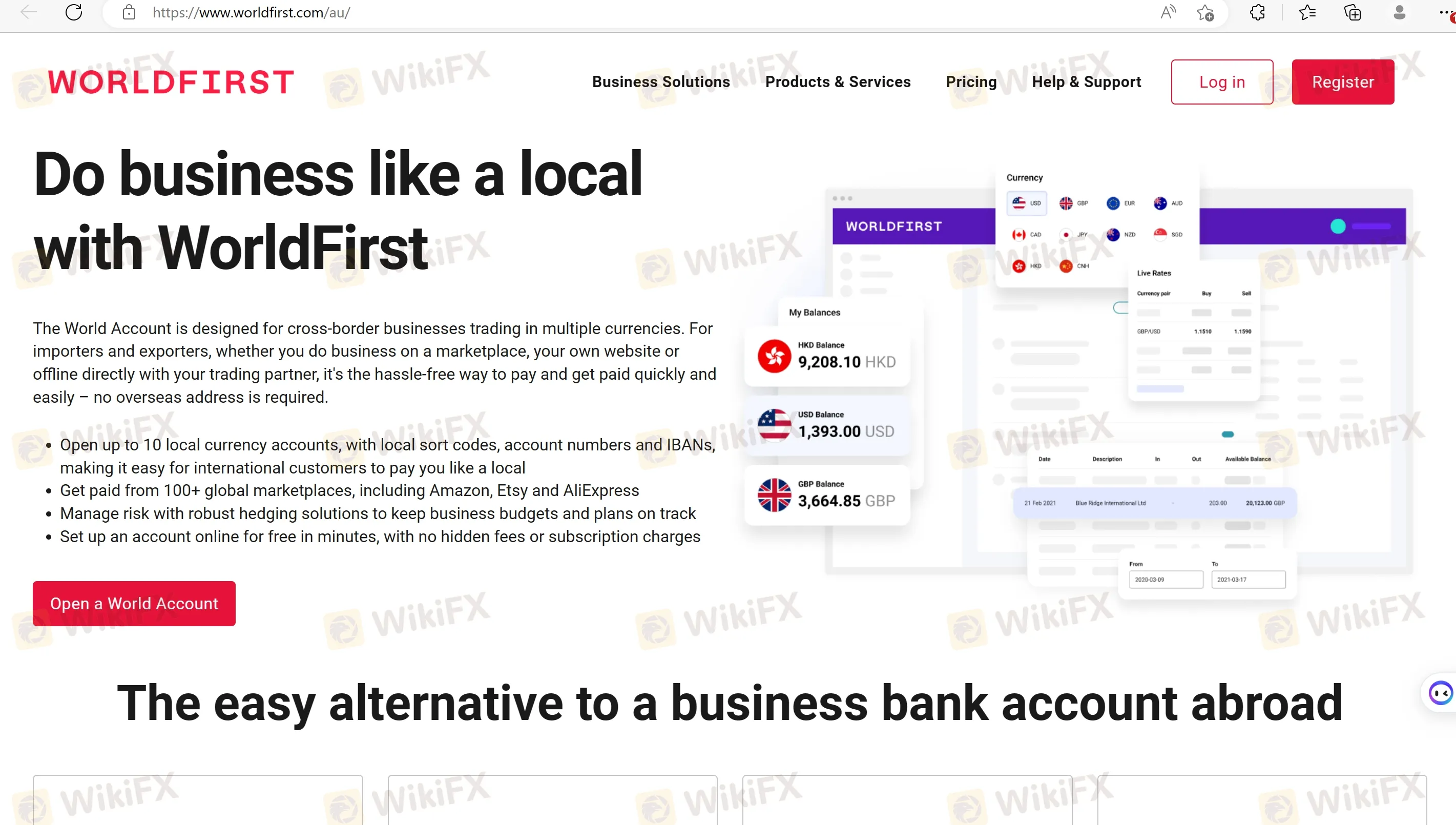WorldFirst's home page