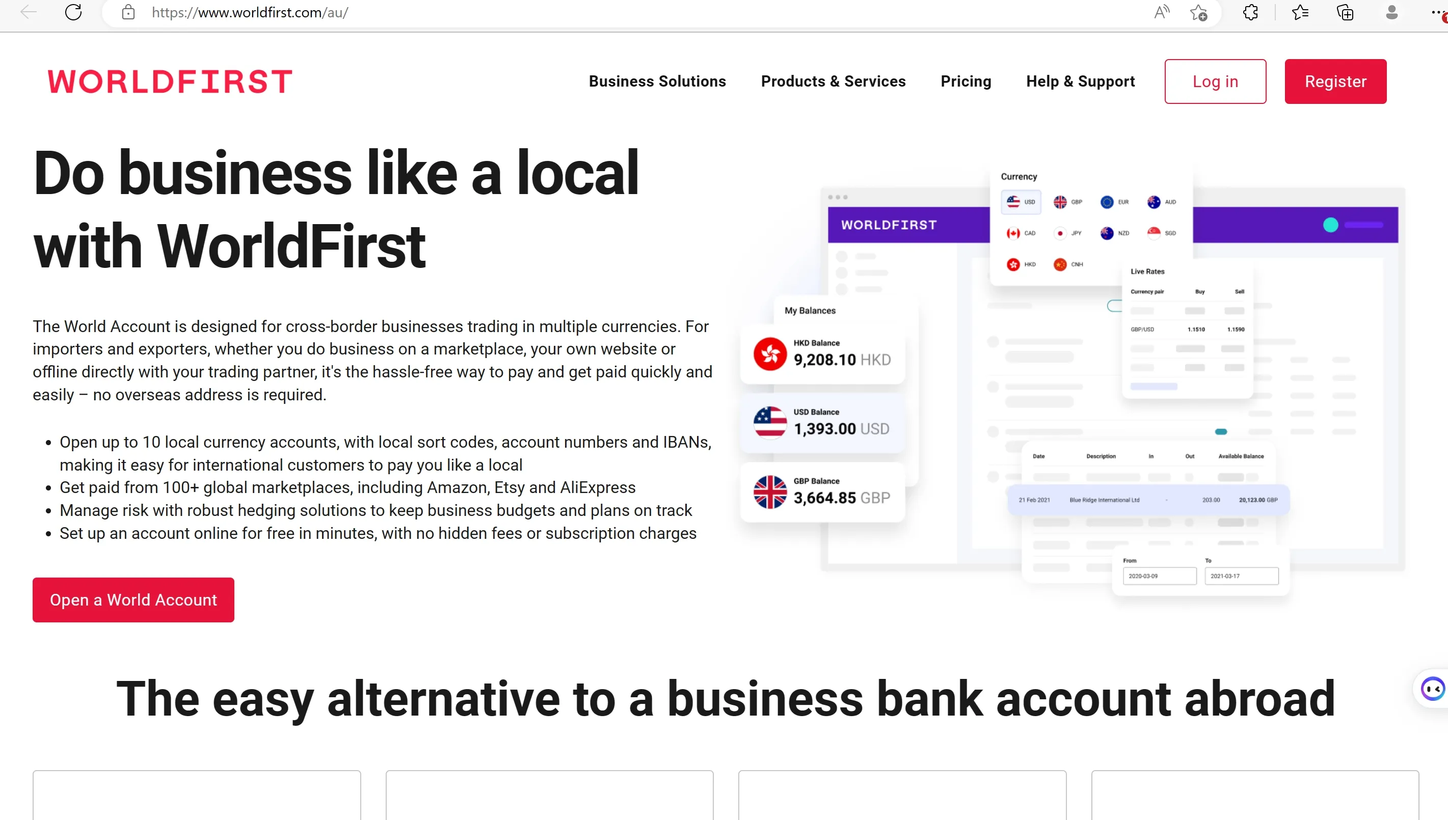 WorldFirst's home page WorldFirst's home page