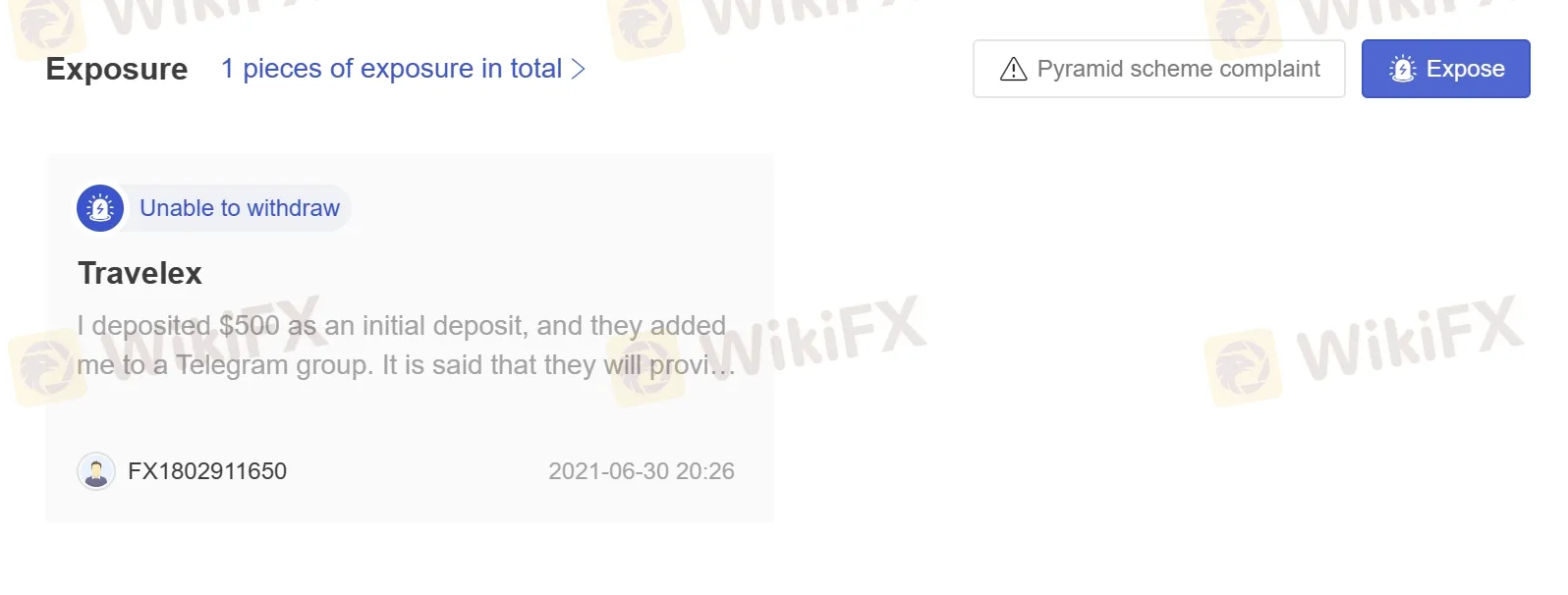 تعرض المستخدم على WikiFX تعرض المستخدم على WikiFX