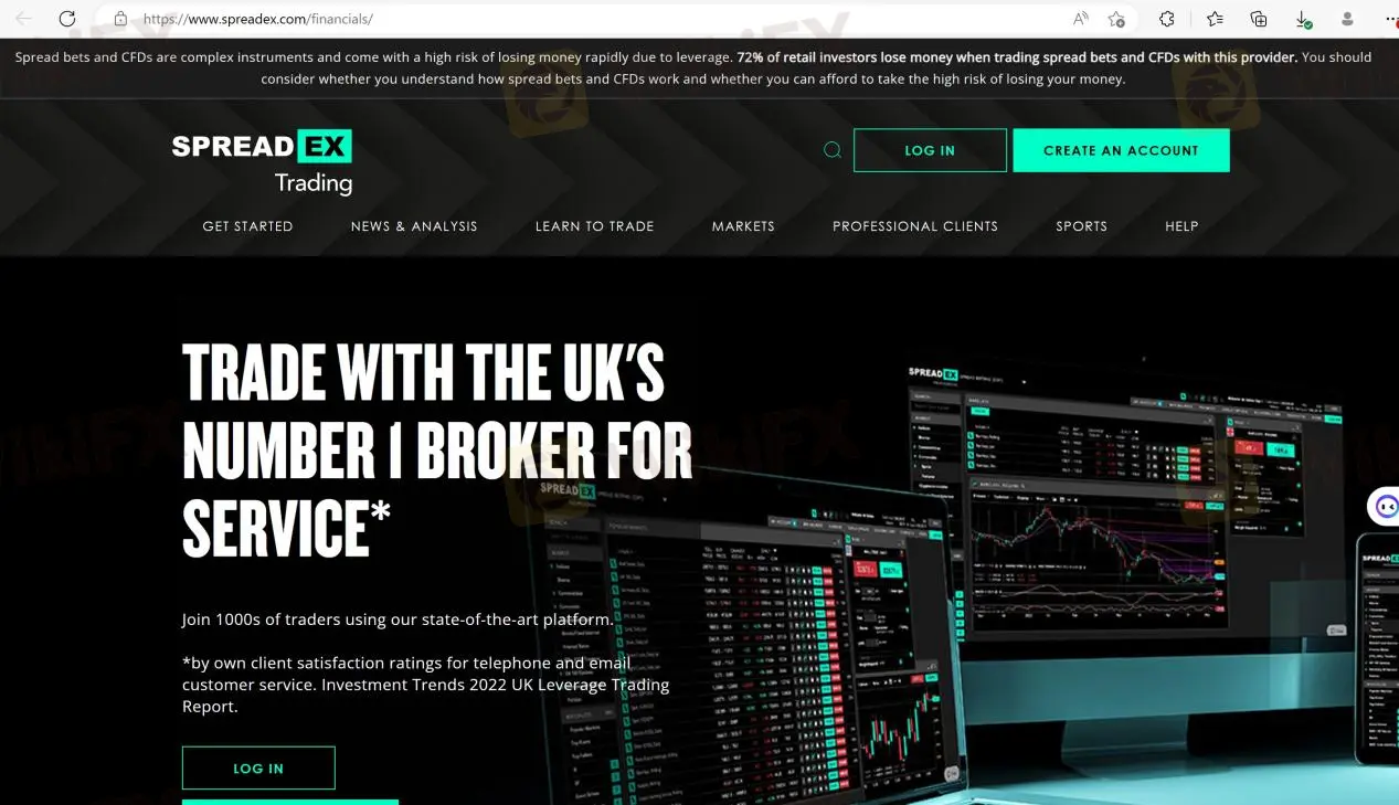 Spreadex's home page Spreadex's home page