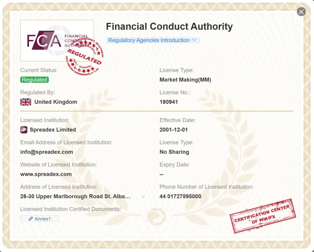 FCA license FCA license