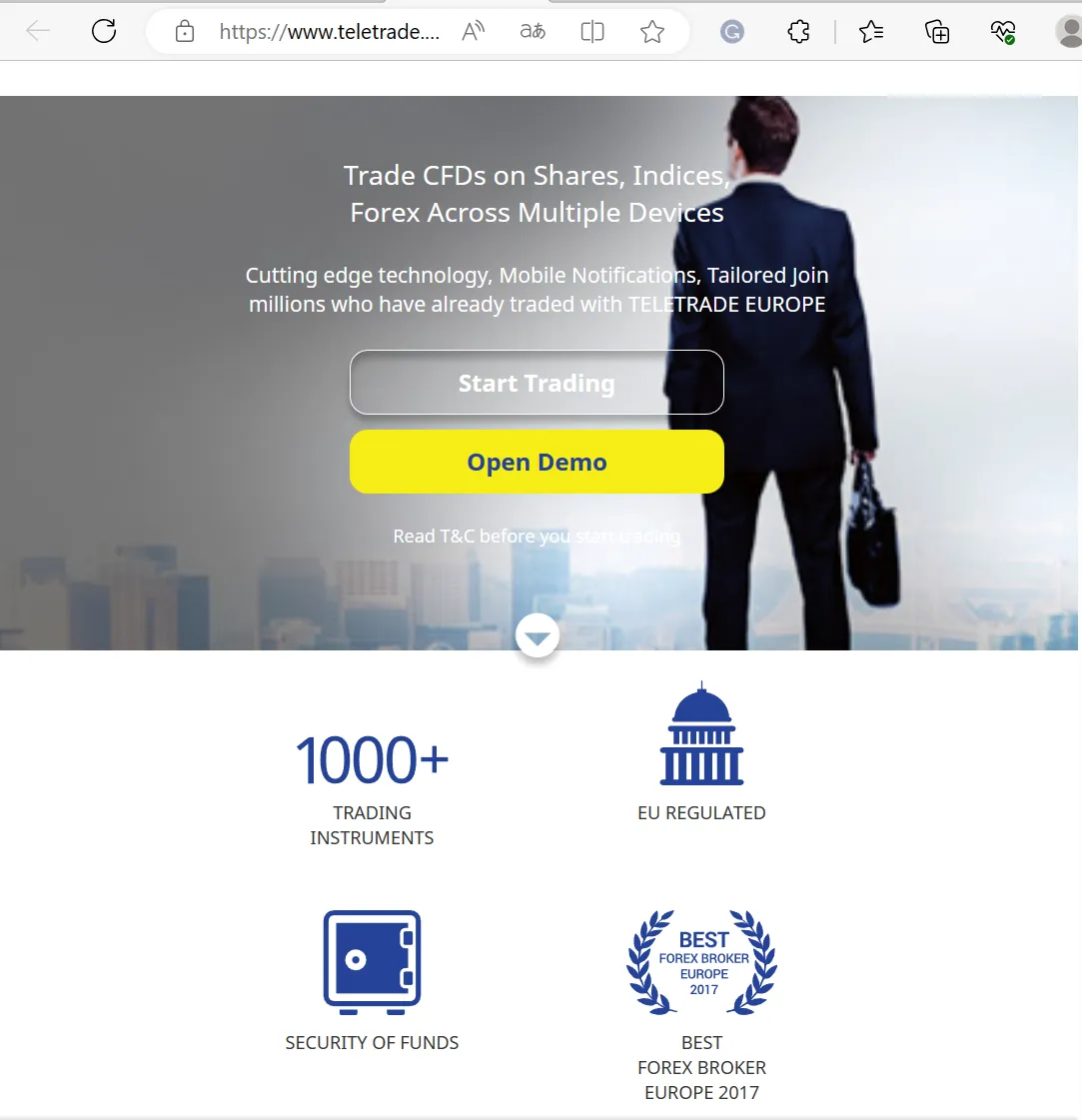 TeleTrade's home page
