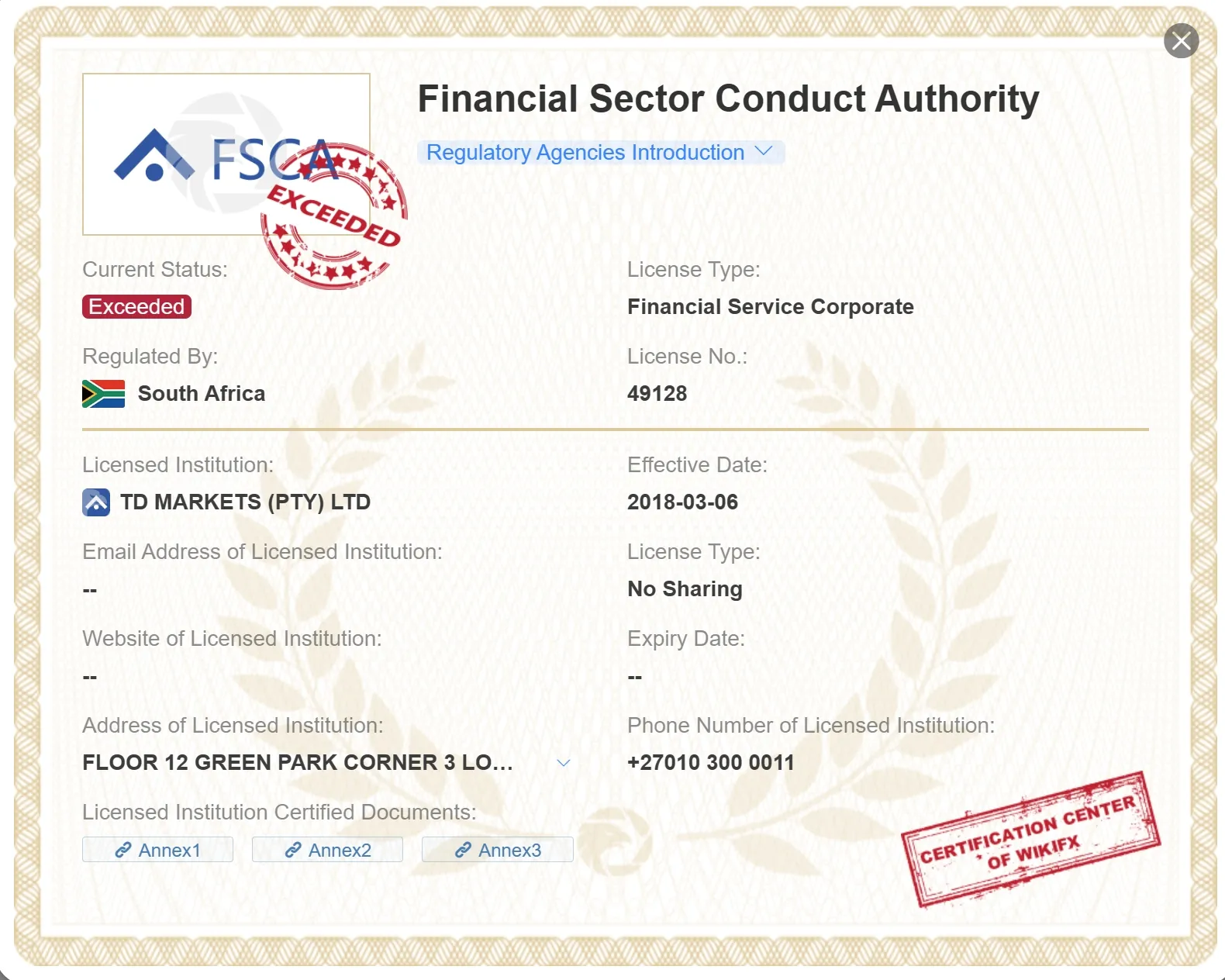 FSCA license FSCA license