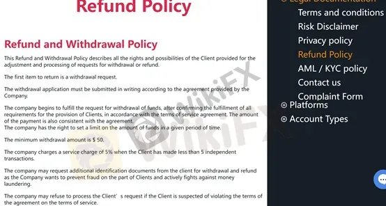Refund and withdrawal policy