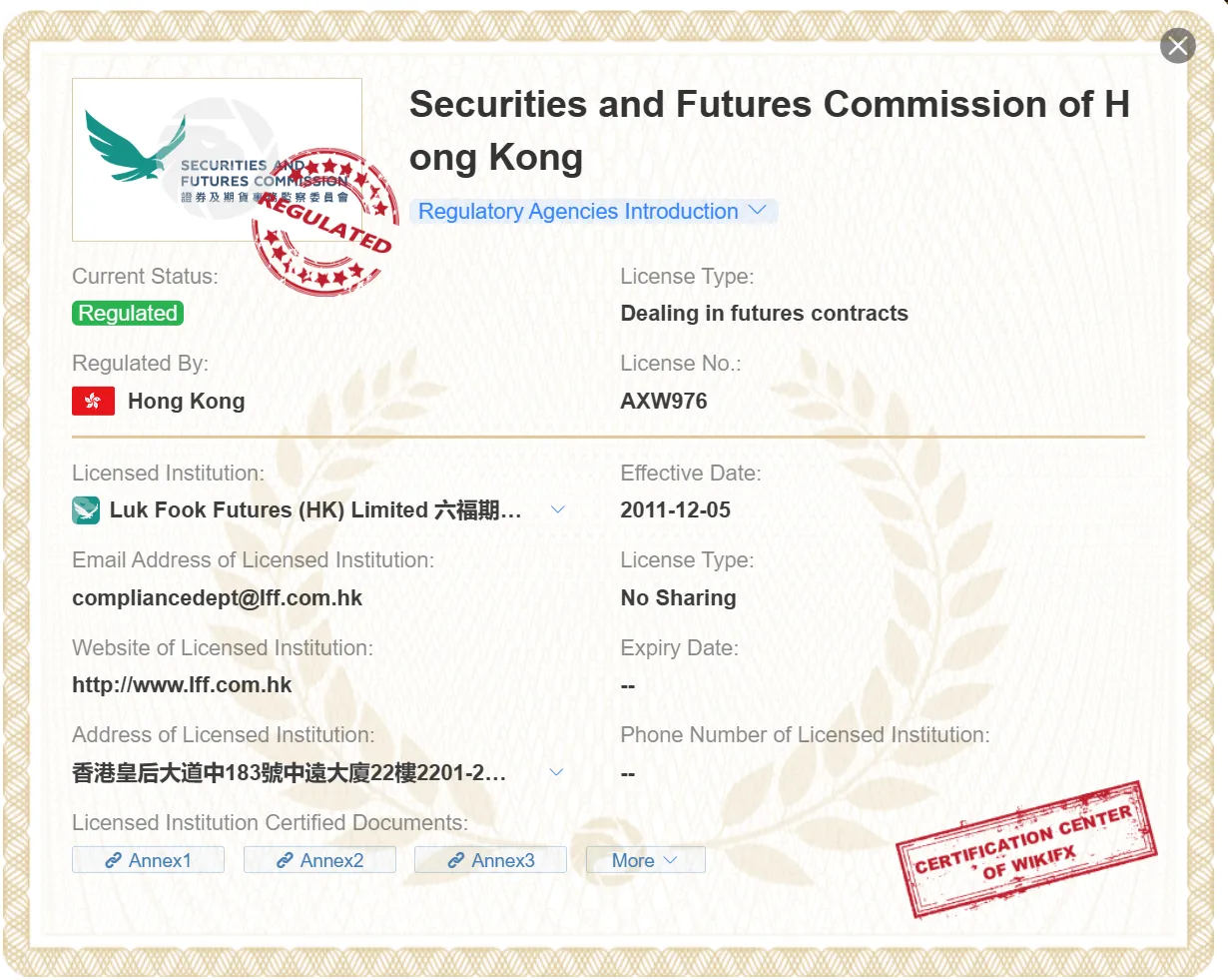 SFC license SFC license