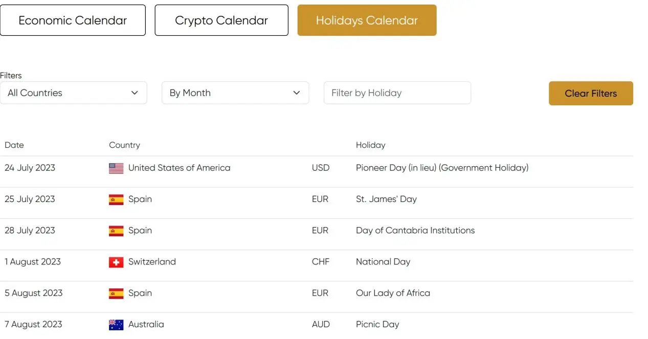 Holidays Calendar Holidays Calendar