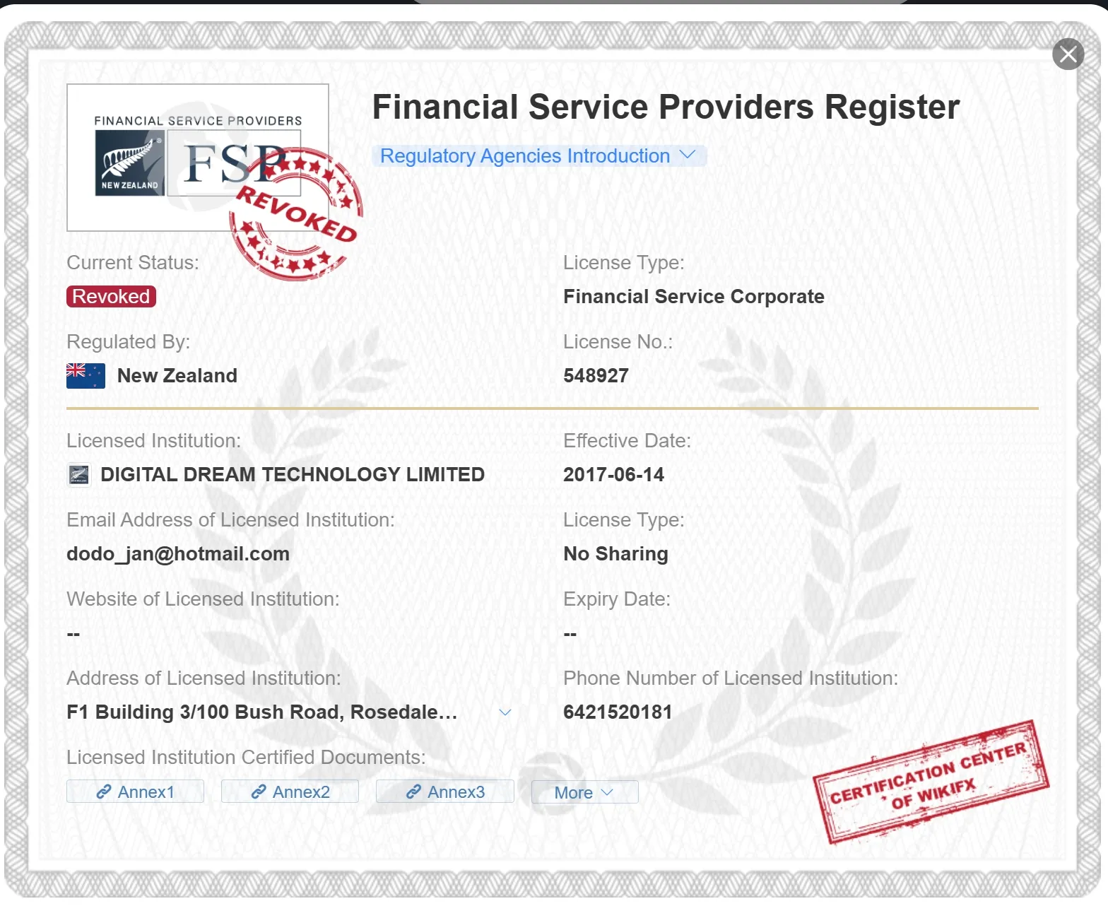 revoked FSPR license revoked FSPR license