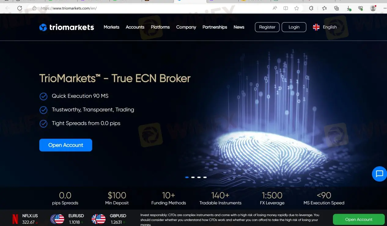 TrioMarkets' home page TrioMarkets' home page