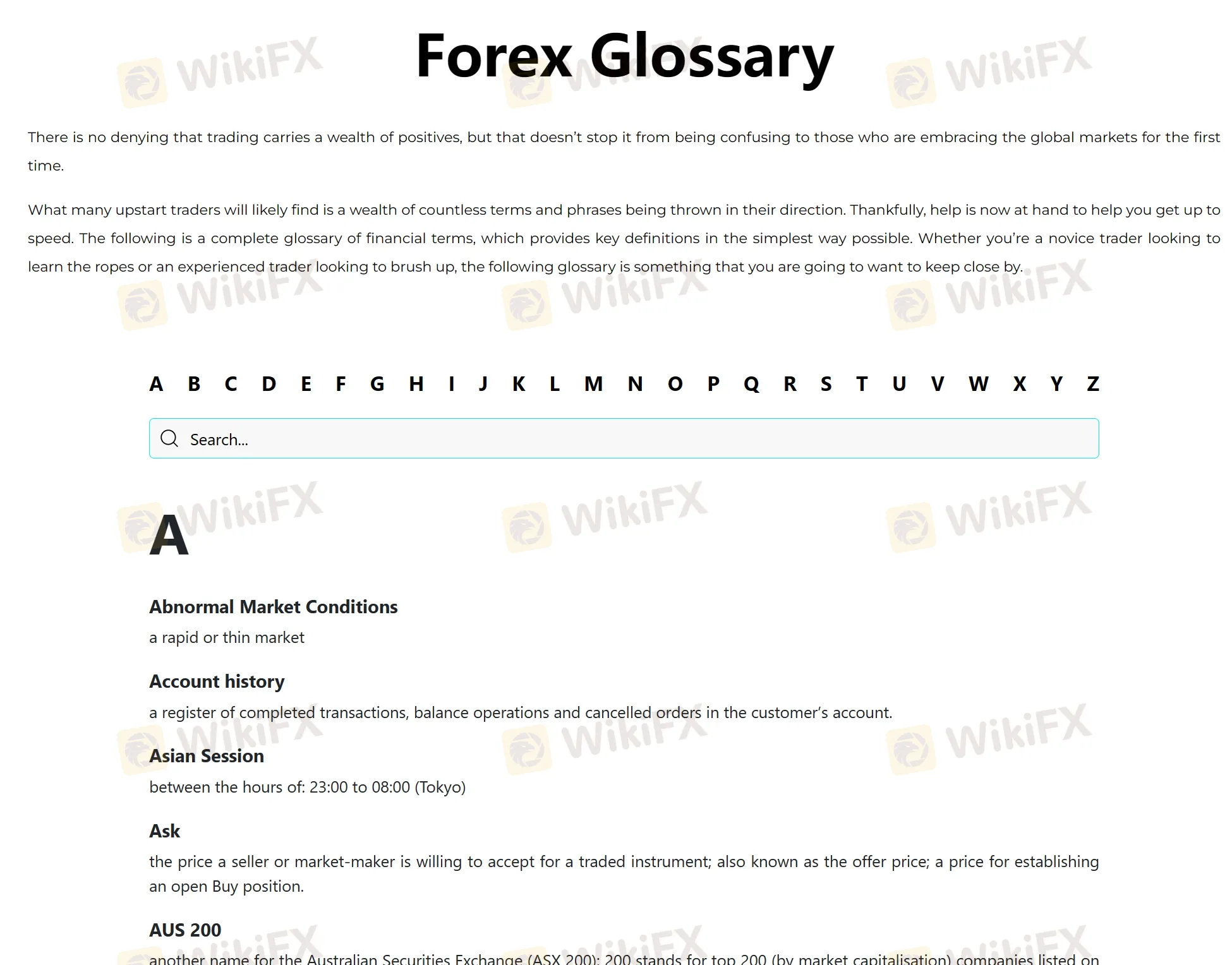 forex glossary