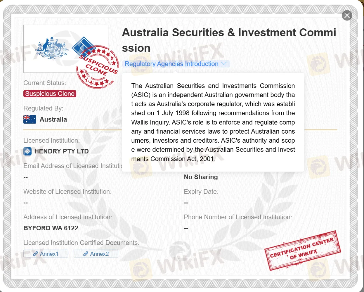 suspicious clone ASIC license