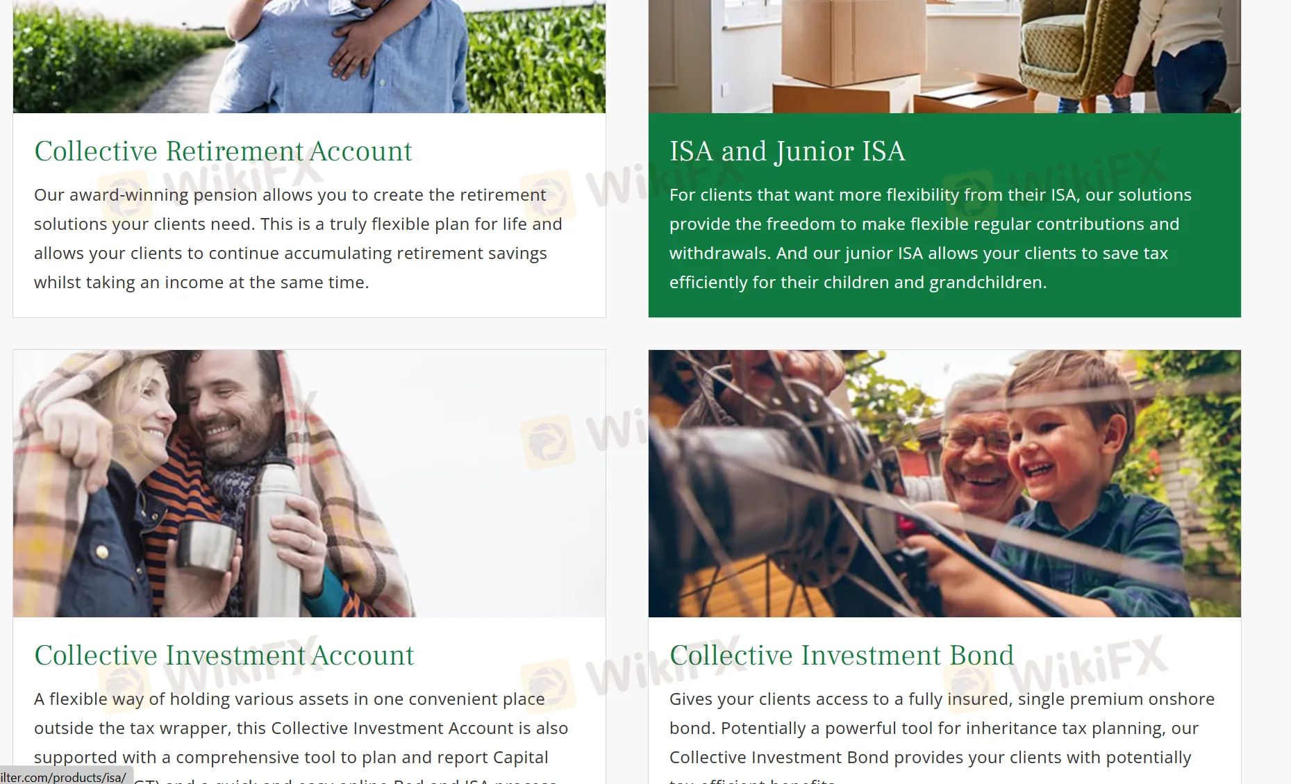 pensions, ISAs, Junior ISAs, collective investment accounts, and onshore bonds
