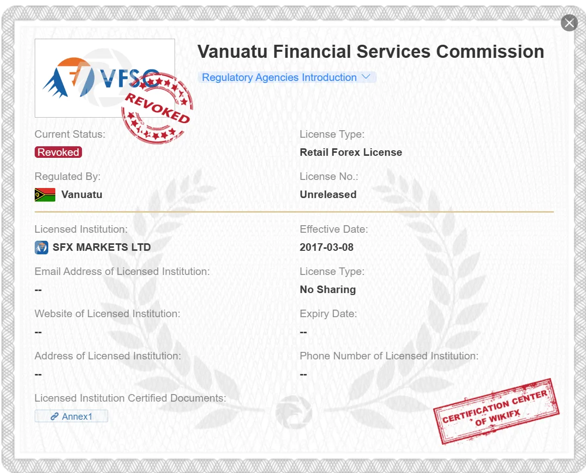 revoked VFSC license revoked VFSC license