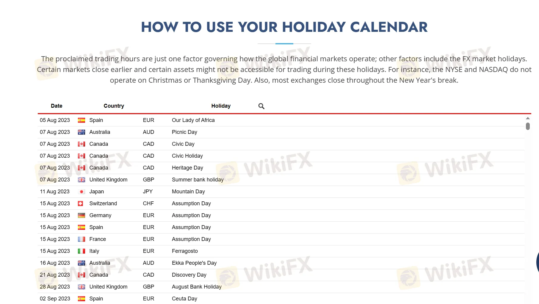 Holiday Calendar Holiday Calendar