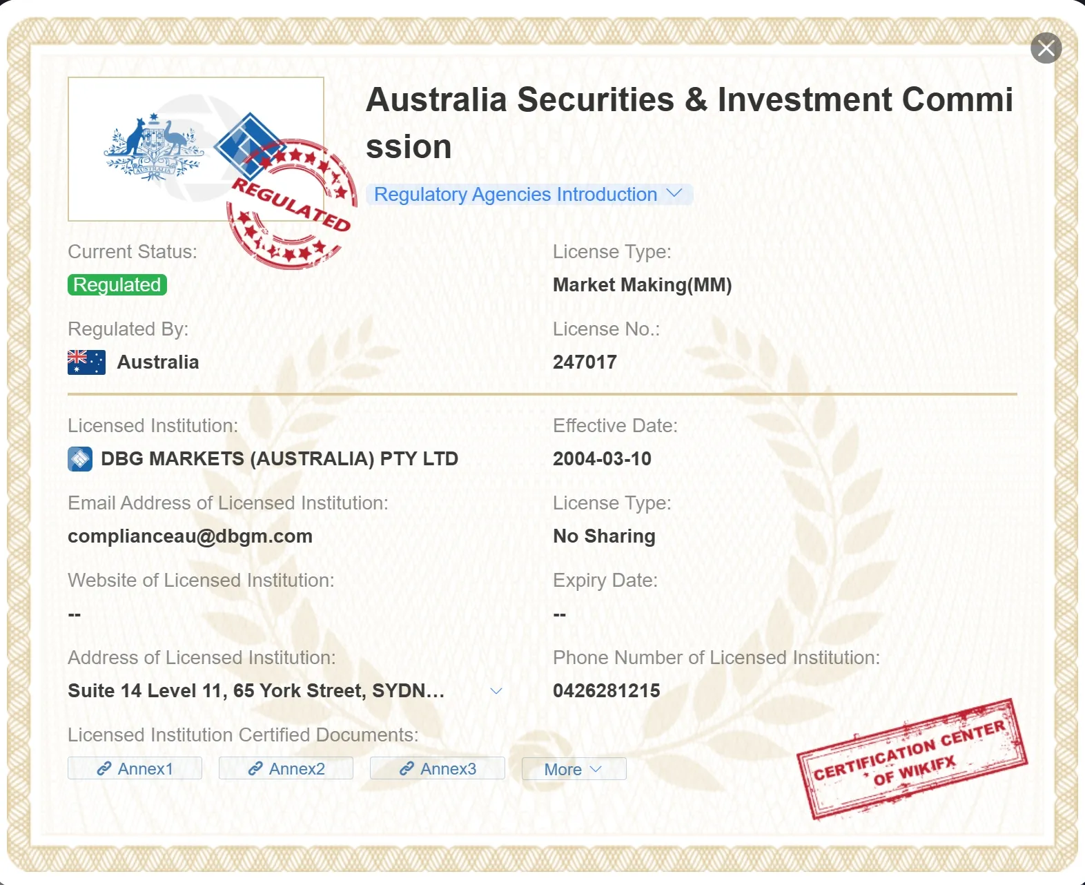 regulated ASIC license