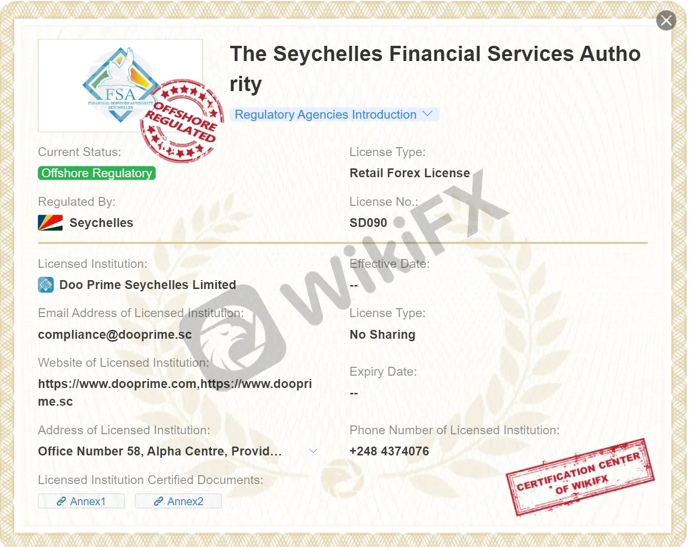 Offshore regulamentado pela FSA Offshore regulamentado pela FSA