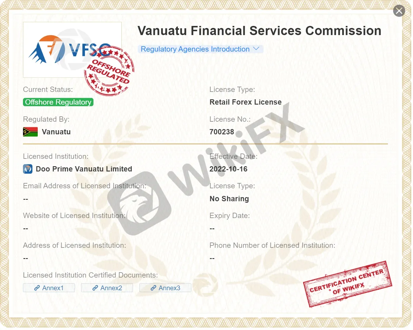 Regulado offshore pela VFSC Regulado offshore pela VFSC