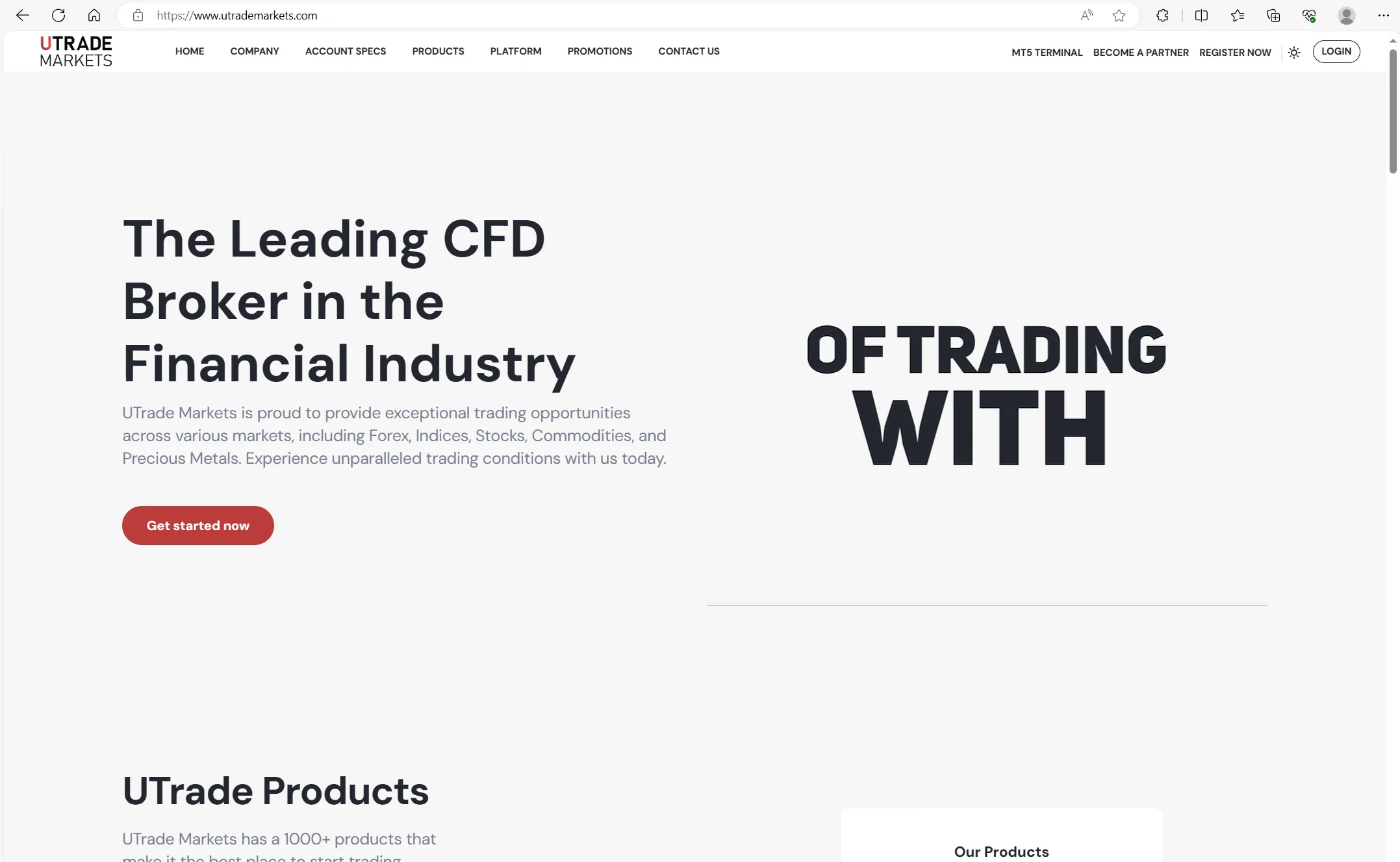 U Trade Markets' home page