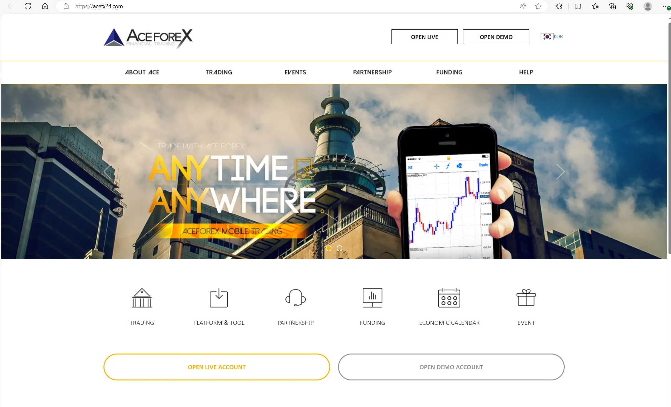Ace Forex's home page
