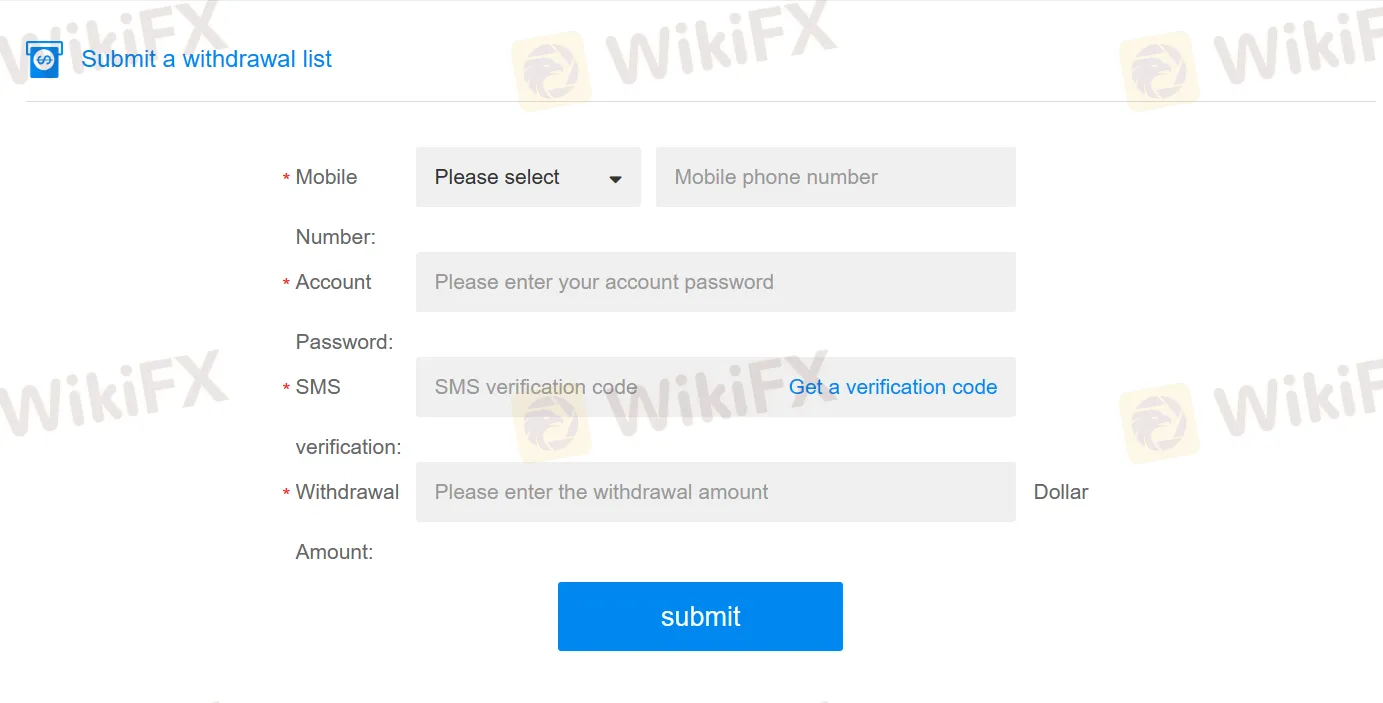 submit a withdrawal submit a withdrawal