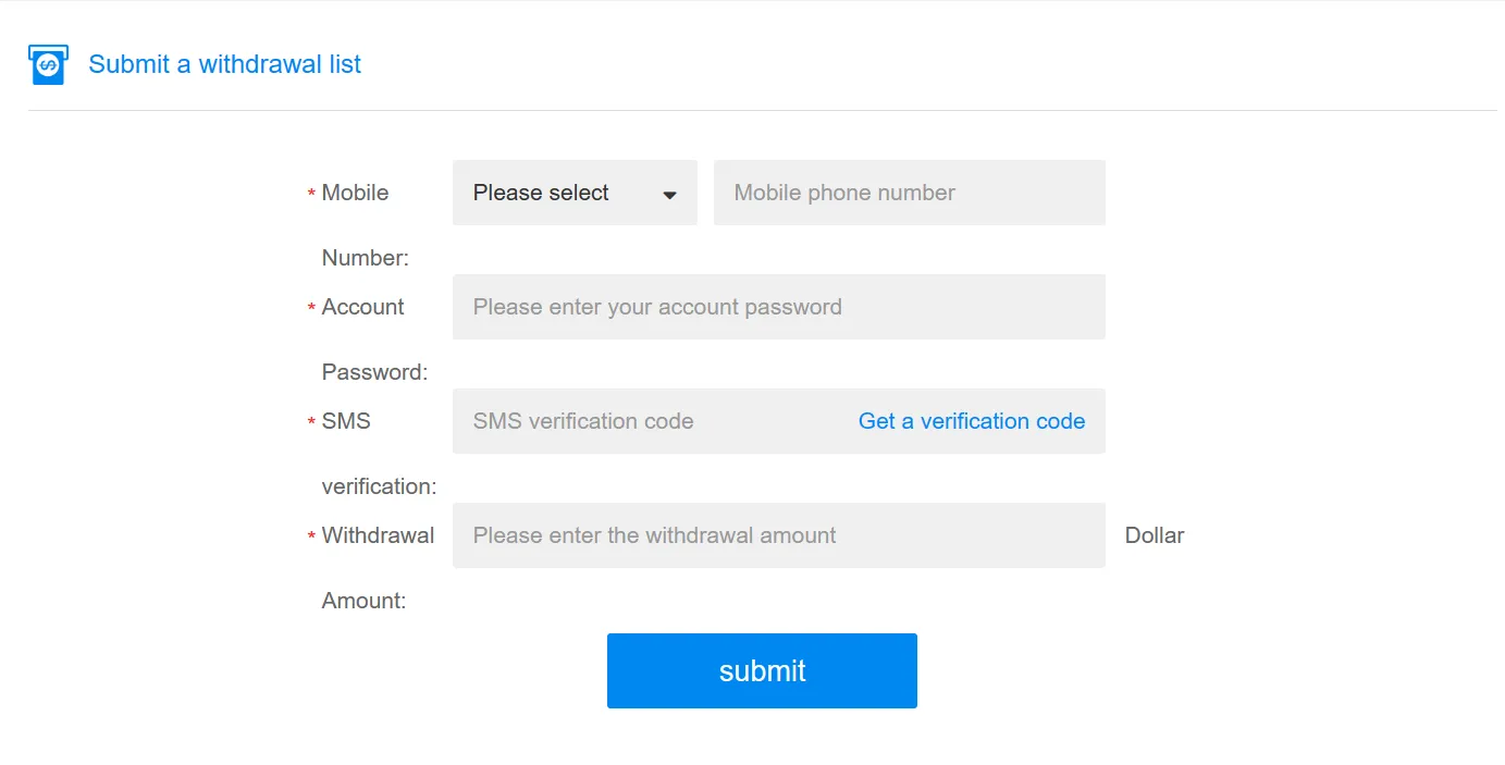 submit a withdrawal submit a withdrawal