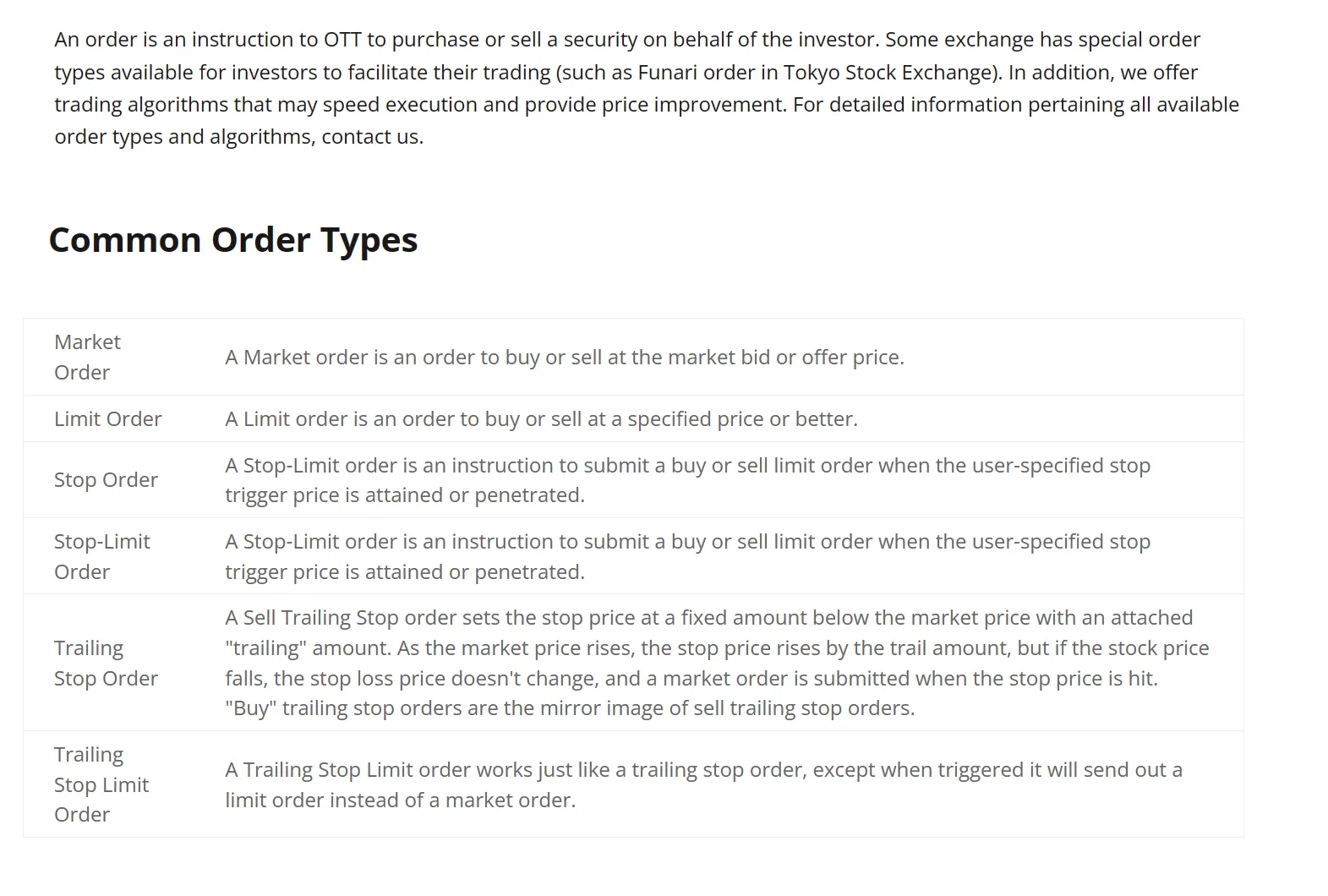 Order Types Order Types