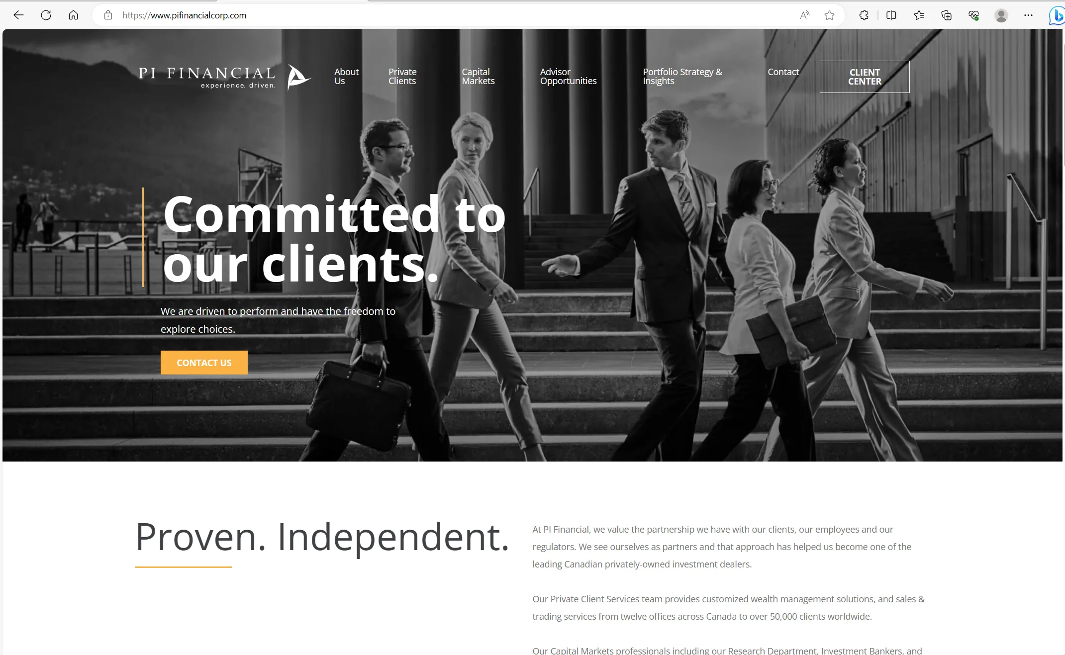 PI Financial's home page