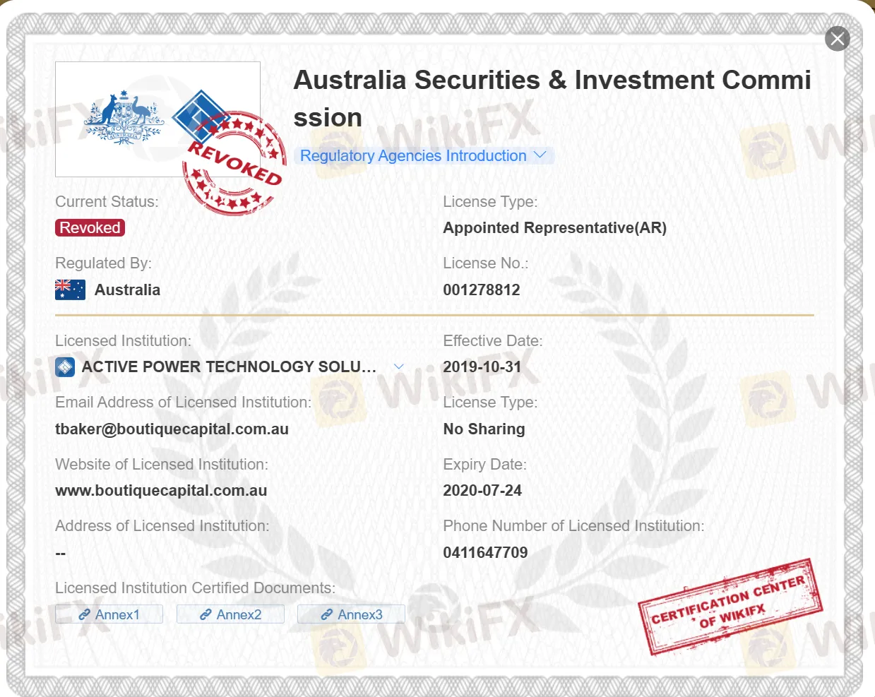 revoked ASIC license revoked ASIC license