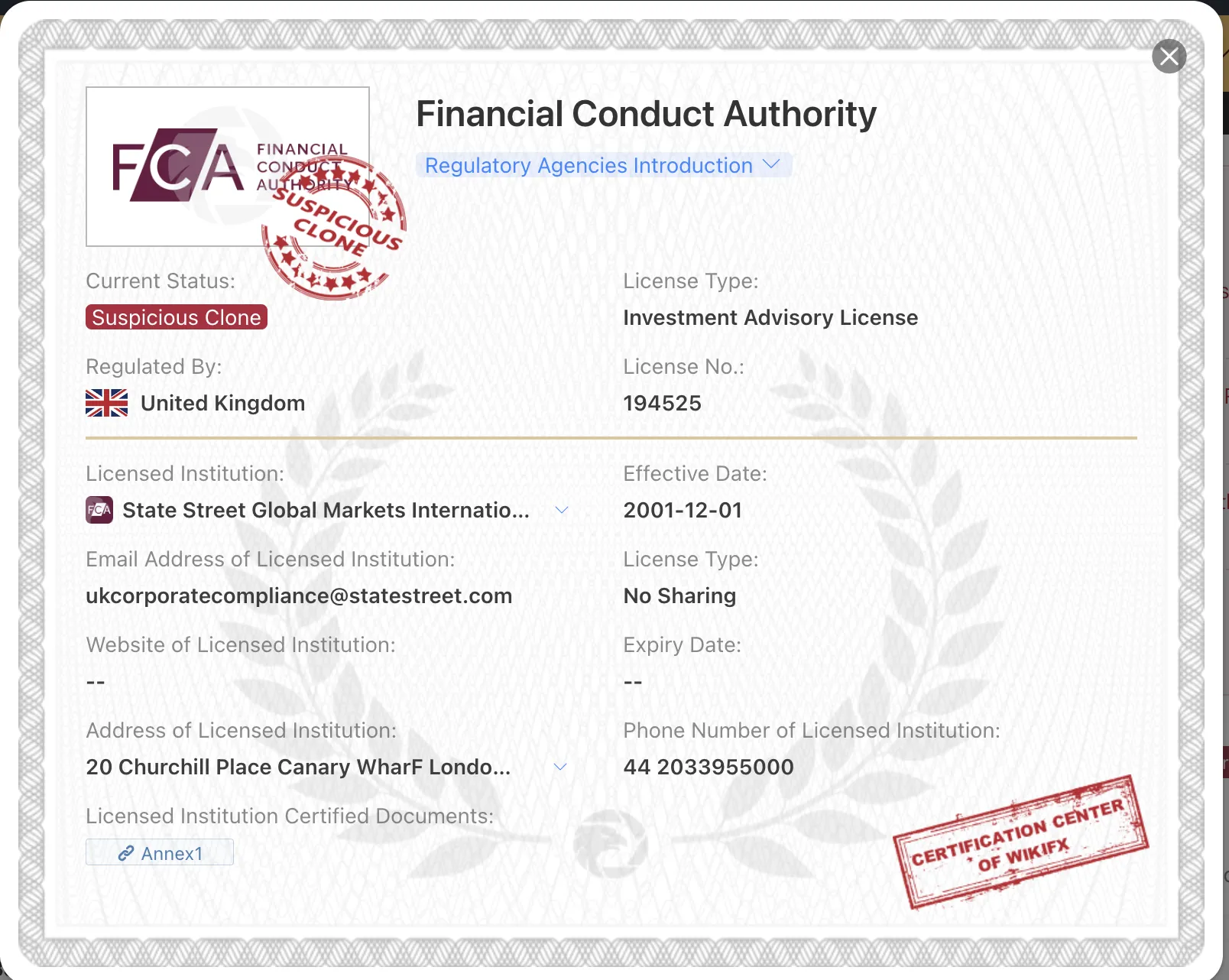 suspicious clone FCA license suspicious clone FCA license