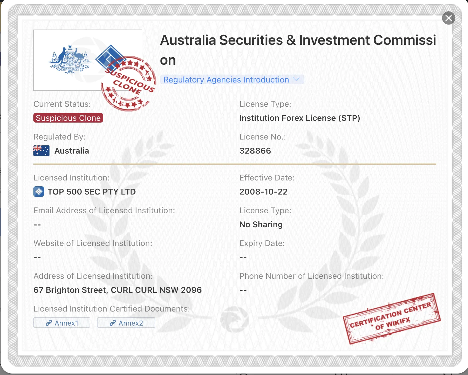 suspicious clone ASIC license suspicious clone ASIC license