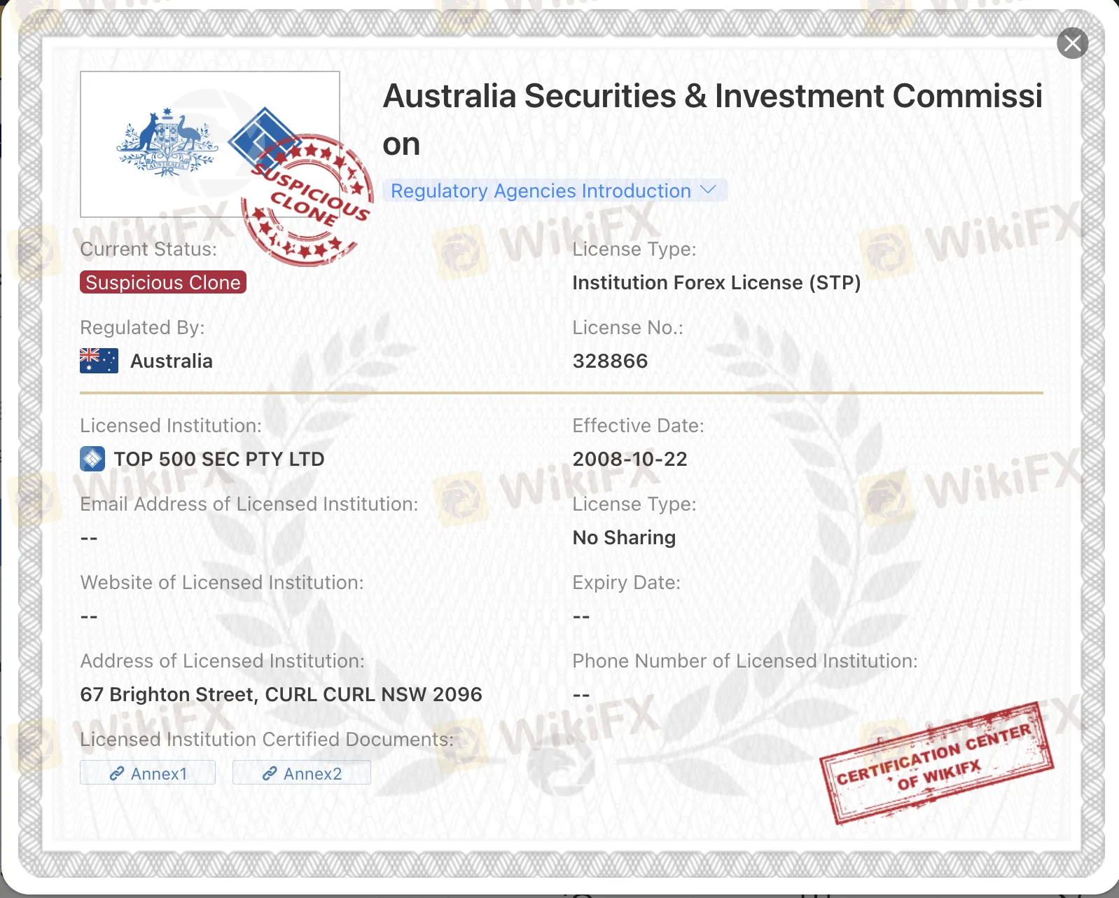 suspicious clone ASIC license suspicious clone ASIC license