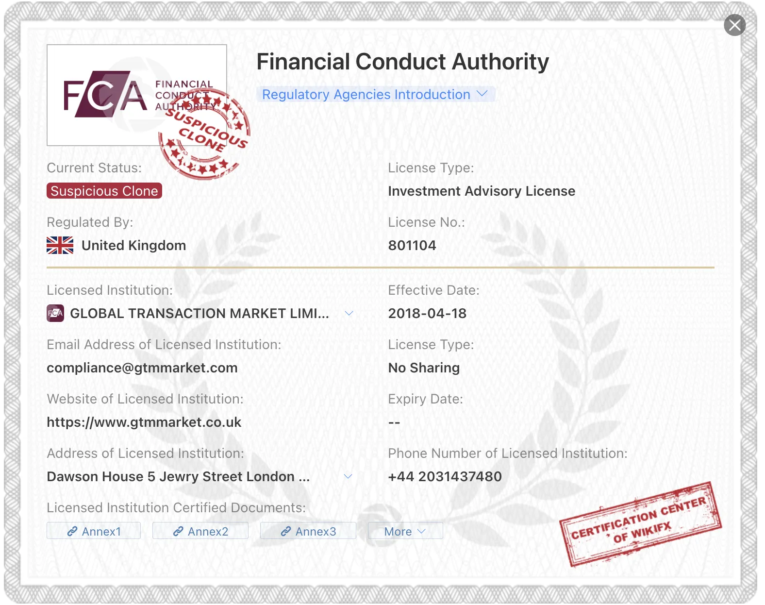 suspicious clone FCA license suspicious clone FCA license