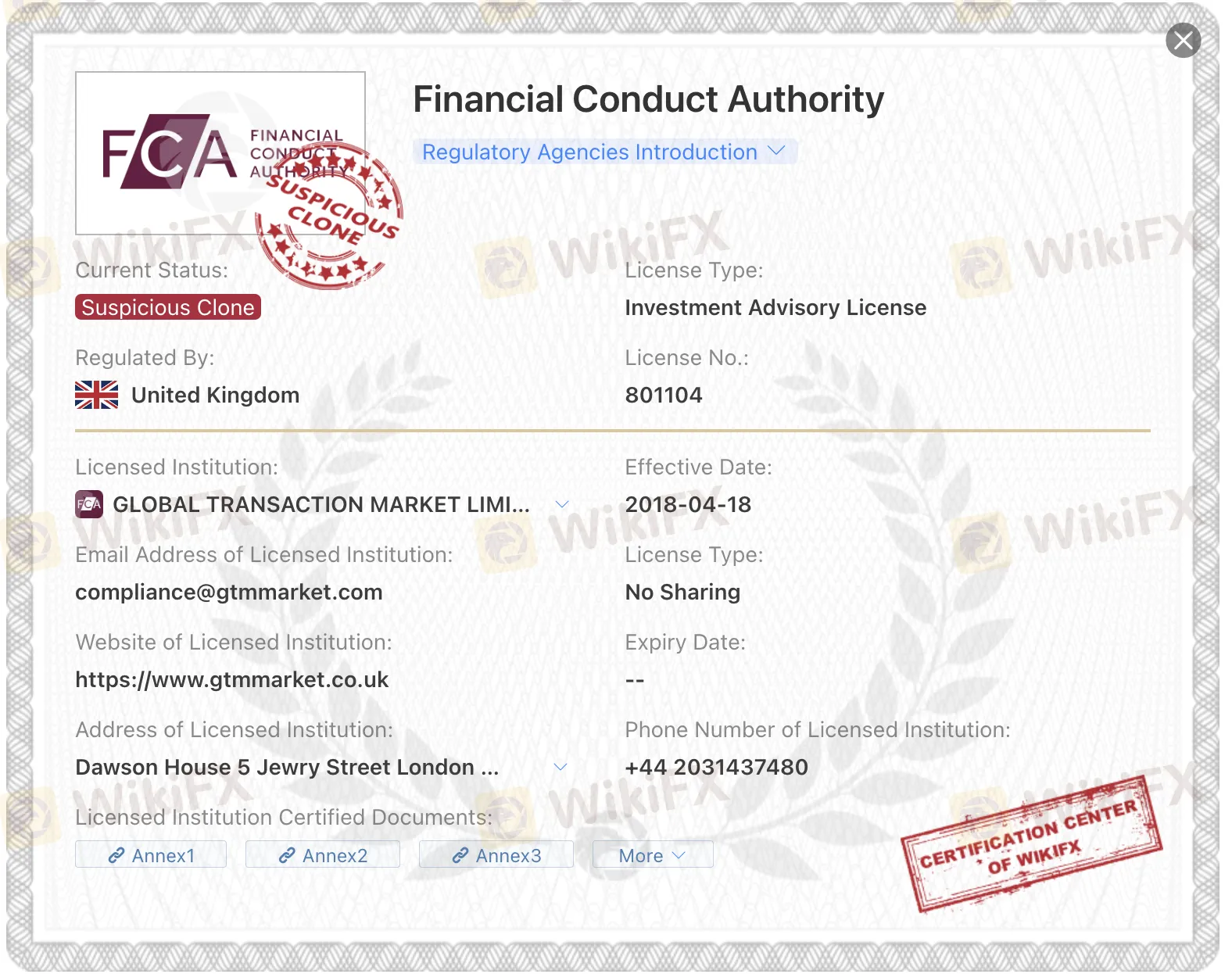 suspicious clone FCA license