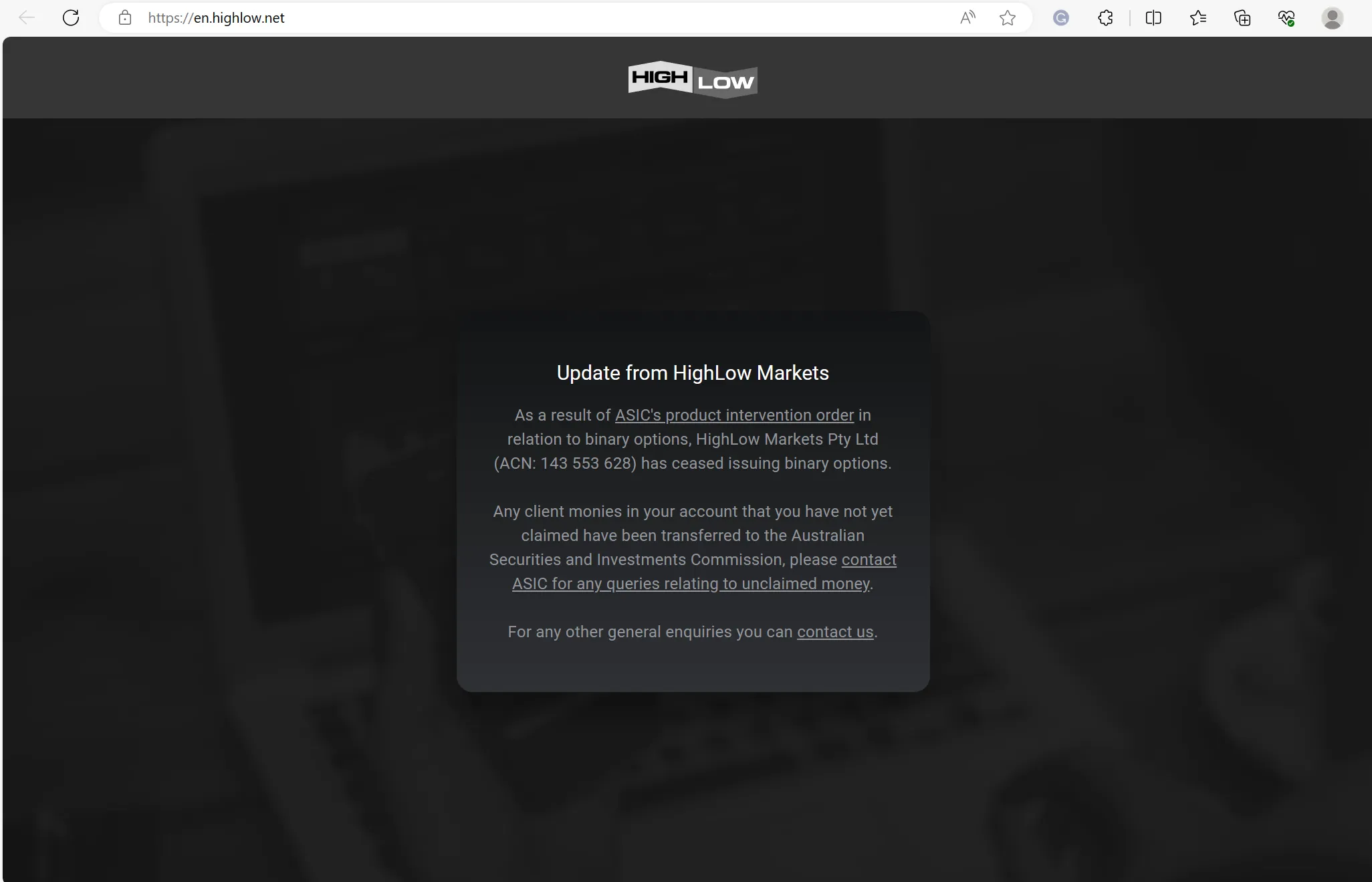 HighLow's home page