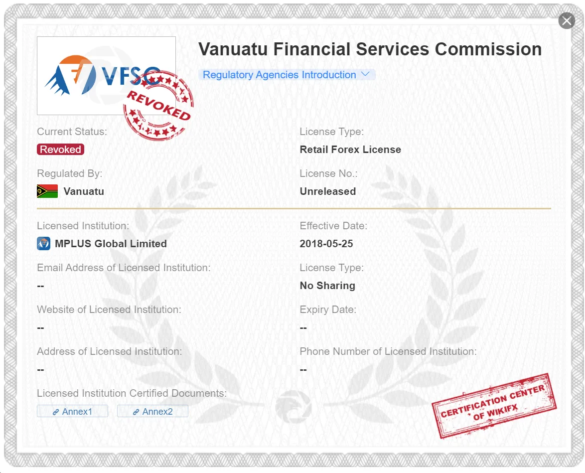 licencia VFSC revocada licencia VFSC revocada