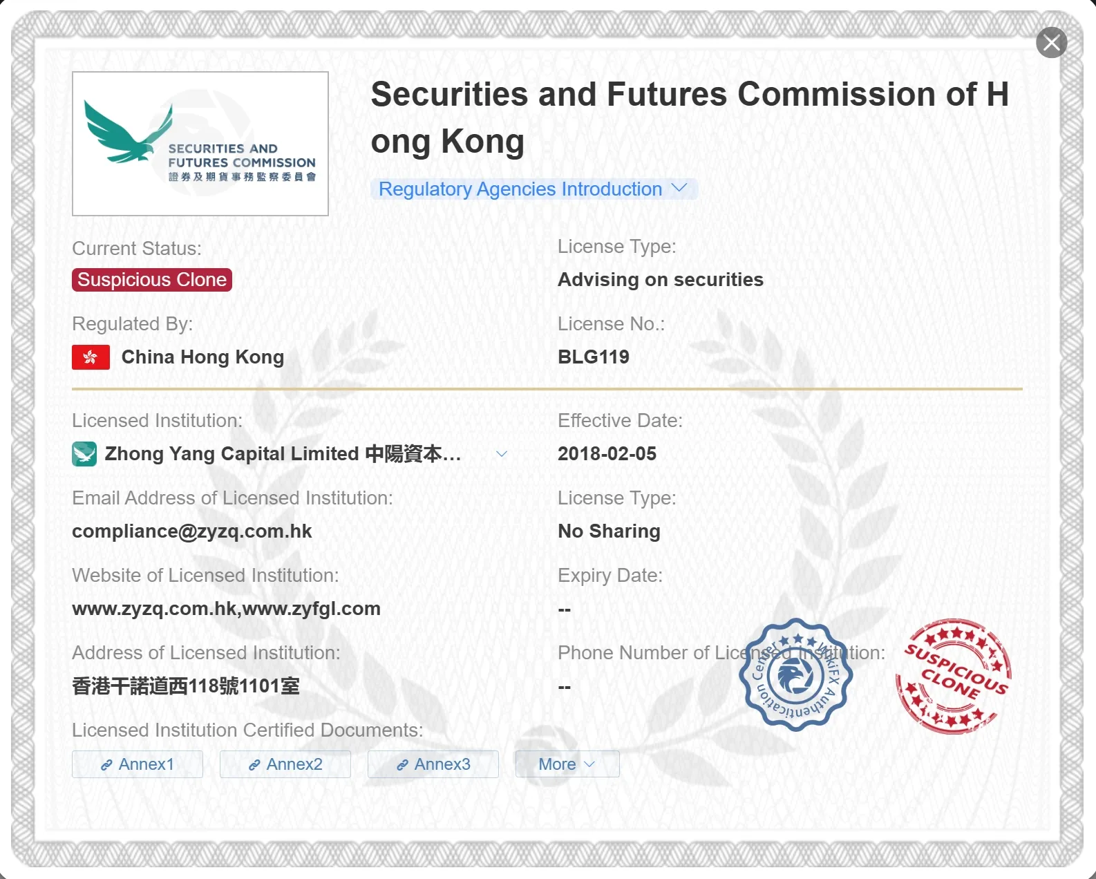 suspicious clone SFC license suspicious clone SFC license