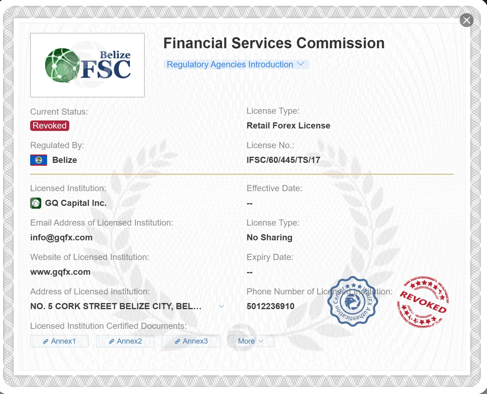 revoked FSC license